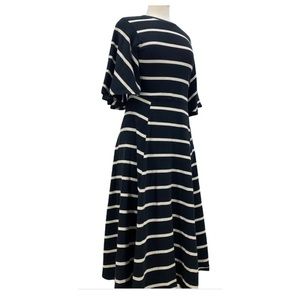 Woman WHO WHAT WEAR Black White Striped Flutter S/s Maxi Long Dress Sz Small Euc